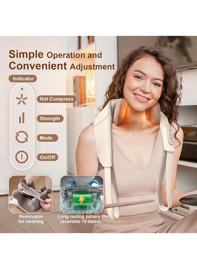 جهاز تدليك الرقبة والظهر بتقنية 5D مع خاصية التدفئة - وسادة مساج كهربائية للعجن العميق - محاكاة ذكية لقبضة اليد البشرية لتخفيف آلام الأكتاف والعضلات - Image 2