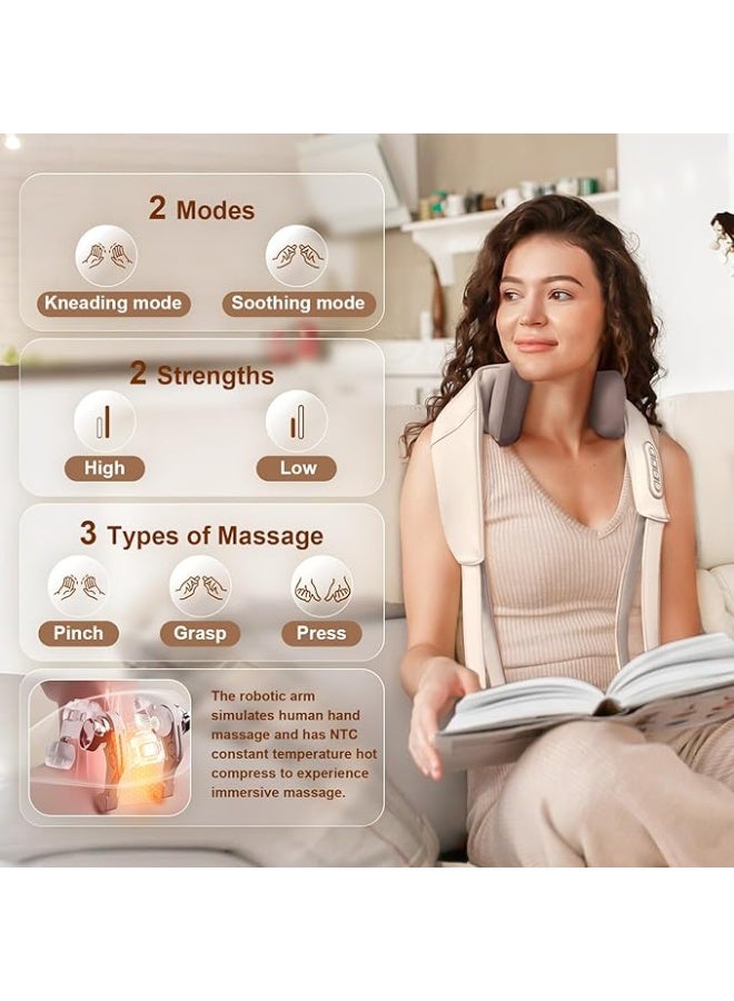 جهاز تدليك الرقبة والظهر بتقنية 5D مع خاصية التدفئة - وسادة مساج كهربائية للعجن العميق - محاكاة ذكية لقبضة اليد البشرية لتخفيف آلام الأكتاف والعضلات - Image 3