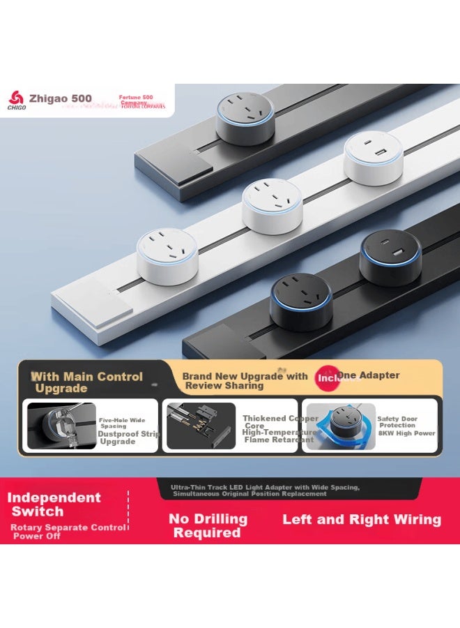 Chigo Track Socket With Switch Control Ultra-thin High Power Cream Style Rail Socket Surface-mounted Movable Kitchen Slide Rail Socket 50cm Track + 3 Three-g Outlets White