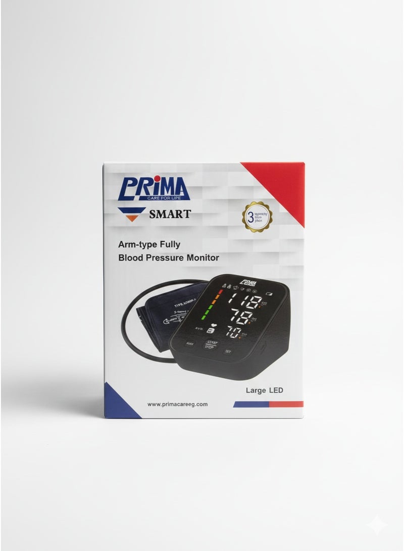 بريما جهاز قياس ضغط الدم للذراع أوتوماتيك بالكامل بشاشة كبيرة ومؤشر ألوان يساعدك تفهم حالتك الصحية بسرعة وتتابع ضغطك اليومي بدون تعقيد - Image 1
