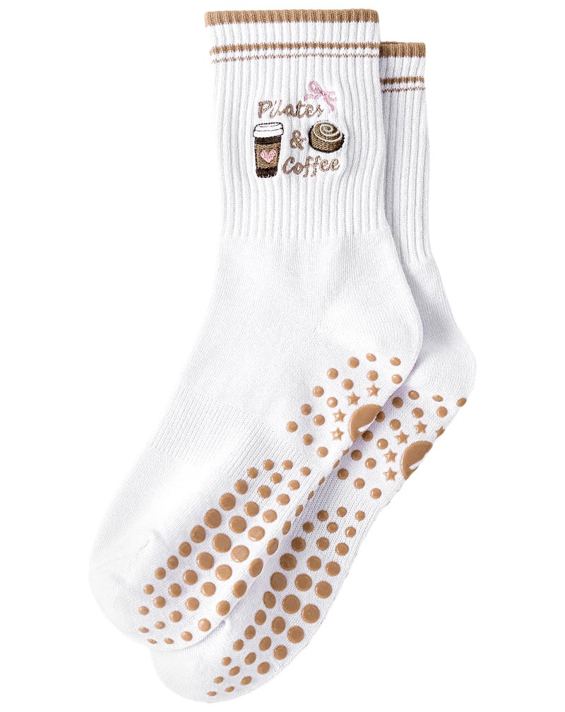 Yawlsow Pilates Grip Socks for Women Yoga Grippy Socks Cute Barre Non Skid Athletic Crew Sticky Sock Workout Hospital (US, Alpha, One Size, Regular, Regular, 1 Pack-Brown) - Image 1
