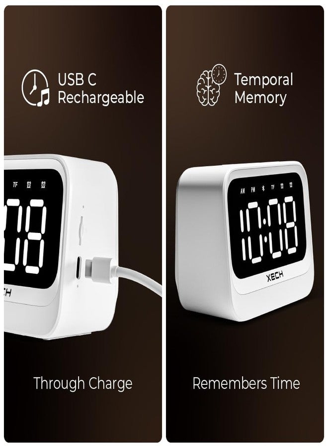 Xech Alarm Clock Students Heavy Sleepers | Mini Clock Speaker Dual Alarm | USB-C Powered | Ideal for Kids, Bedroom, Study Table | Birthday Gift for Women Girlfriend, Husband, Wife, Boyfriend (Eon) - Image 4