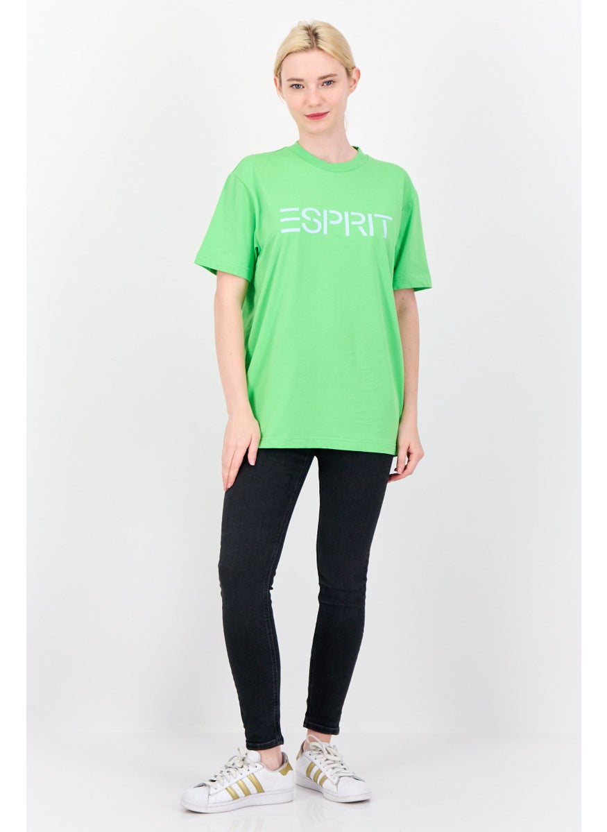 ESPRIT - Women Crew Neck Short Sleeve Brand Logo T-Shirt, Bright Green - Image 1