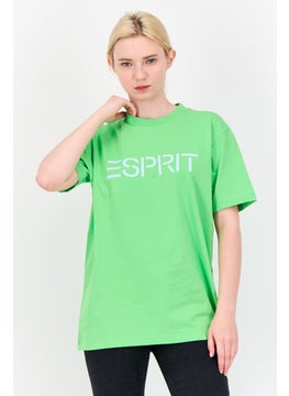 Women Crew Neck Short Sleeve Brand Logo T-Shirt, Bright Green
