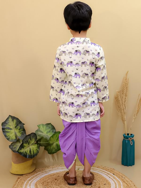 superminis Boys Dhoti Kurta Set Cotton Animal Print Full Sleeves Ethnic Wear for Kids Boys | Kurta Dhoti for Baby Boy | Traditional Dress for Festive (3-6 Months, Purple Lemon) - Image 3
