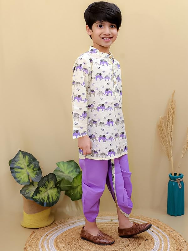 superminis Boys Dhoti Kurta Set Cotton Animal Print Full Sleeves Ethnic Wear for Kids Boys | Kurta Dhoti for Baby Boy | Traditional Dress for Festive (3-6 Months, Purple Lemon) - Image 5