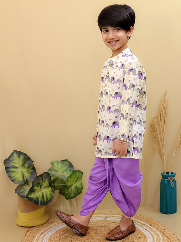 superminis Boys Dhoti Kurta Set Cotton Animal Print Full Sleeves Ethnic Wear for Kids Boys | Kurta Dhoti for Baby Boy | Traditional Dress for Festive (3-6 Months, Purple Lemon) - Image 4