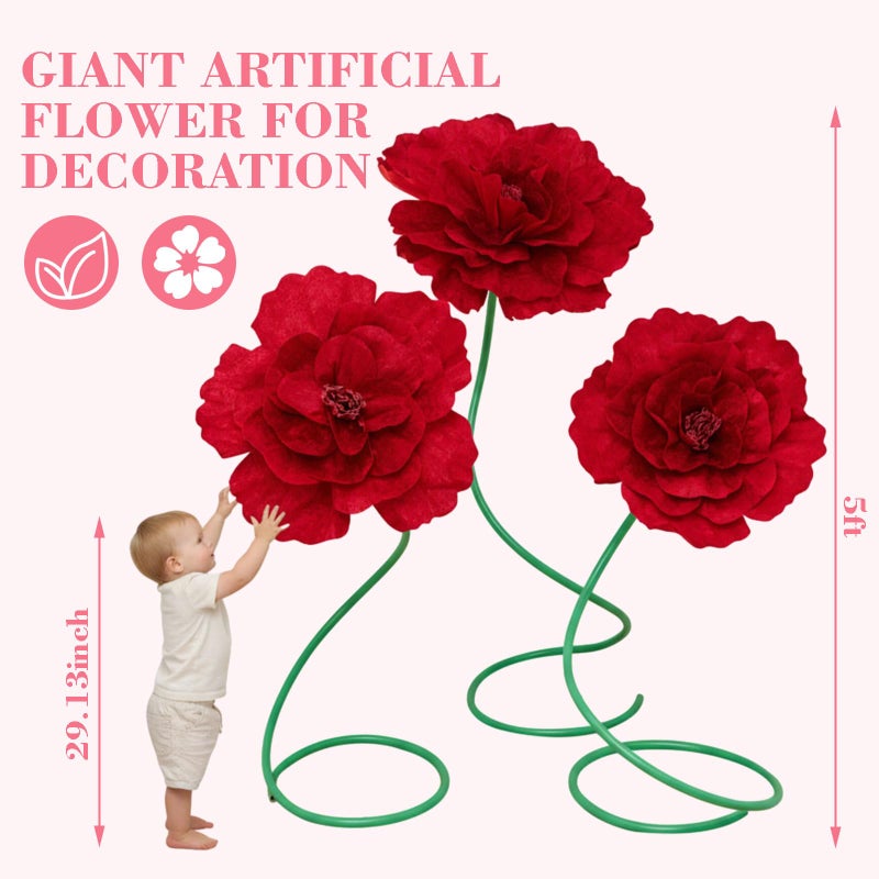 Maysing 3 Pcs 5ft Large Paper Red Poppy Flowers Halloween Giant Artificial Poppies Standing Huge Handcrafted Poppy Flowers Wicked Party Decoration for Garden Hotel Office Wicked Birthday Party Wedding - Image 3