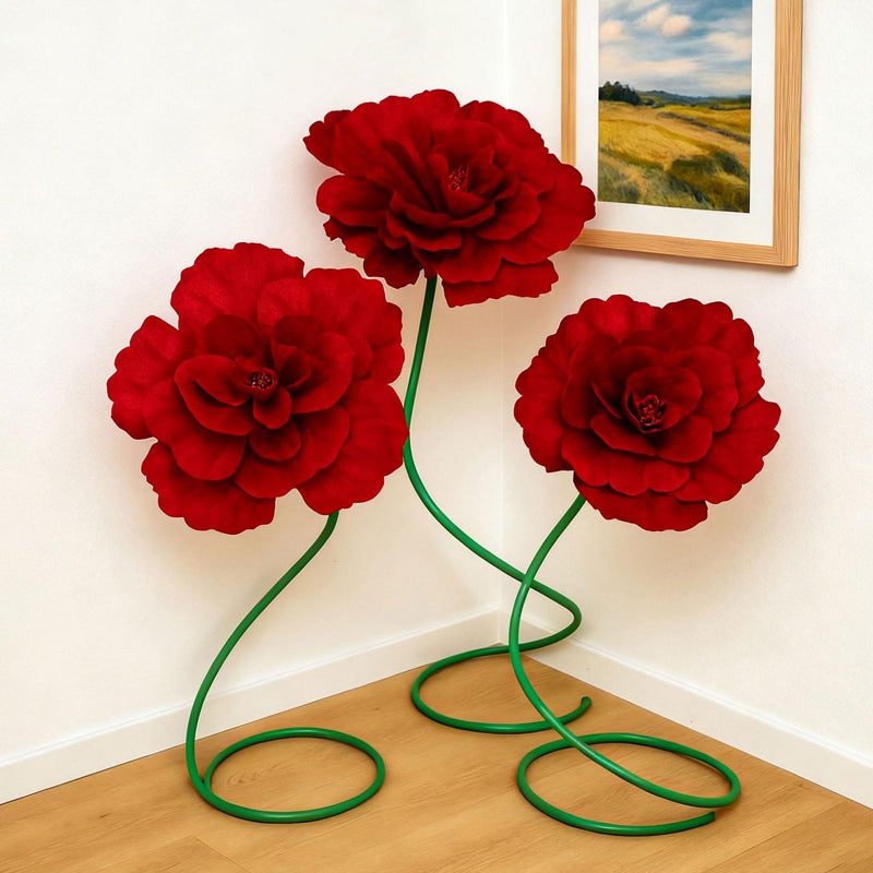 Maysing 3 Pcs 5ft Large Paper Red Poppy Flowers Halloween Giant Artificial Poppies Standing Huge Handcrafted Poppy Flowers Wicked Party Decoration for Garden Hotel Office Wicked Birthday Party Wedding - Image 1