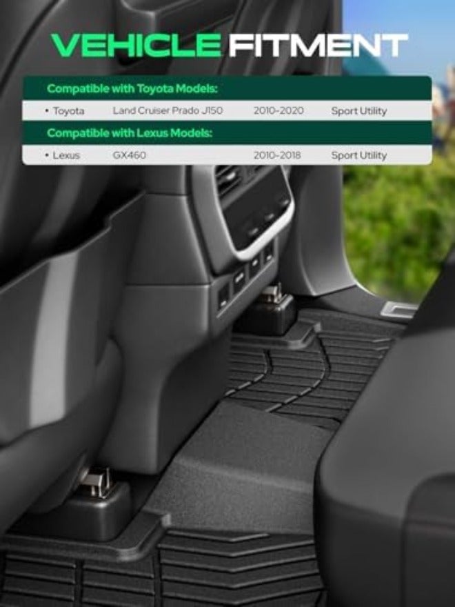 YHTAUTO Floor Mats Compatible with Lexus GX460 2010-2018, Toyota Land Cruiser Prado J150 2010-2020, All Weather TPE Car Mats, Custom Fit Black Front & Rear Full Set Floor Liner, Set of  4 - Image 5
