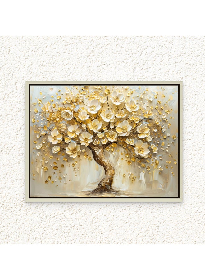 Art Decor Art Decor Framed Canvas Wall Art of Golden Tree Painting with White Flowers Nature Landscape Neutral Color Print Wall Decor for Home Office Living Room Bedroom Gifting - Image 1