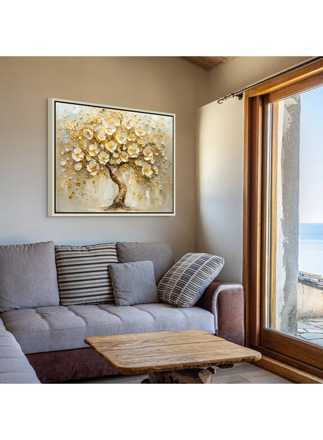 Art Decor Art Decor Framed Canvas Wall Art of Golden Tree Painting with White Flowers Nature Landscape Neutral Color Print Wall Decor for Home Office Living Room Bedroom Gifting - Image 3