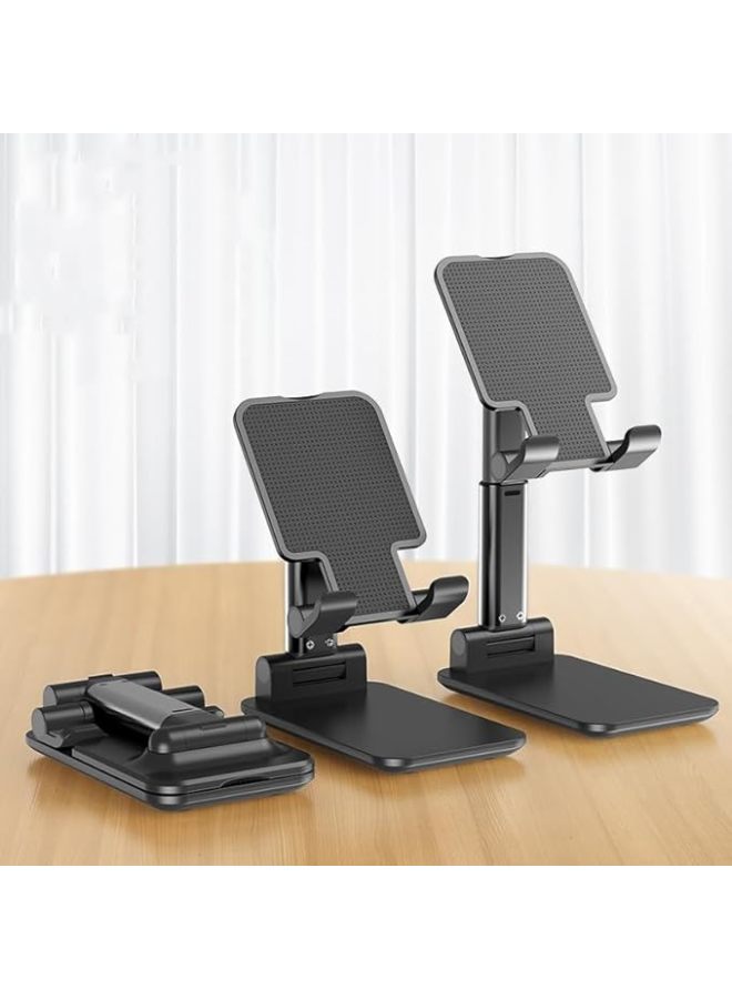 Phone Stand, Adjustable Height and Angle Foldable Cell Phone Stand Holder for Desk, Travel Home Office Desk Accessories Compatible for All Phones - Black - Image 1