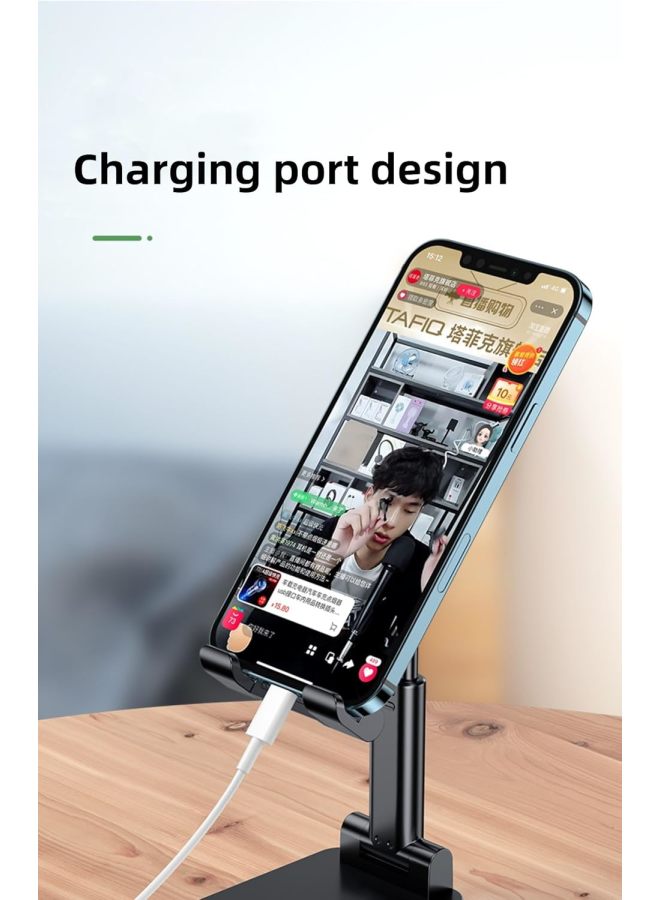 Phone Stand, Adjustable Height and Angle Foldable Cell Phone Stand Holder for Desk, Travel Home Office Desk Accessories Compatible for All Phones - Black - Image 4