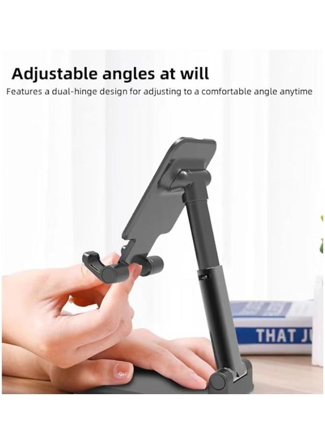 Phone Stand, Adjustable Height and Angle Foldable Cell Phone Stand Holder for Desk, Travel Home Office Desk Accessories Compatible for All Phones - Black - Image 2