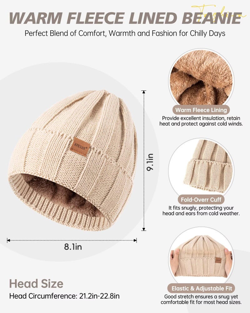 APEVAN Winter Hat Gloves Scarf Earmuffs Set for Women, Fleece Lined Beanie Long Knit Neck Scarf Touchscreen Gloves Adjustable Ear Warmer, 4 in 1 Fashionable Warm Gift Set for Cold Weather-02 Black - Image 2
