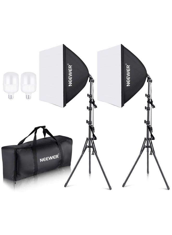 Neewer 700W Equivalent Softbox Lighting Kit, 2Pack UL Certified 5700K LED Lighting Bulbs, 24x24 inches Softboxes with E26 Socket, Photography Continuous Lighting Kit Photo Studio Equipment - Image 1