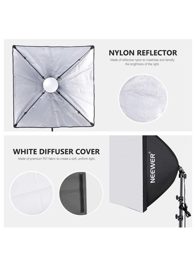 Neewer 700W Equivalent Softbox Lighting Kit, 2Pack UL Certified 5700K LED Lighting Bulbs, 24x24 inches Softboxes with E26 Socket, Photography Continuous Lighting Kit Photo Studio Equipment - Image 4