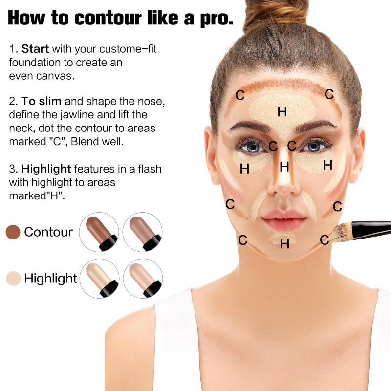 SUSIKEKI Contour Stick, 2Pcs Dual-Ended Highlighter Makeup Pen & Contouring Stick for Face Shaping, Long Lasting Waterproof Cream Bronzer & Highlight Sticks Make Up Kit for All Skin Tones (01# + 02#) - Image 5