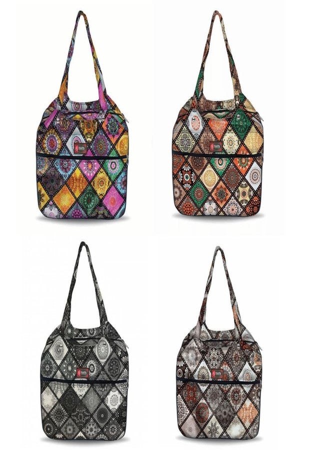 Temoli Women Shoulder Handbag Shopping Bag Travel Cross Body Bag for Daily Use Mother Work Beach and Grocery,Rangoli & Yellow Pink,4 Pcs - Image 2