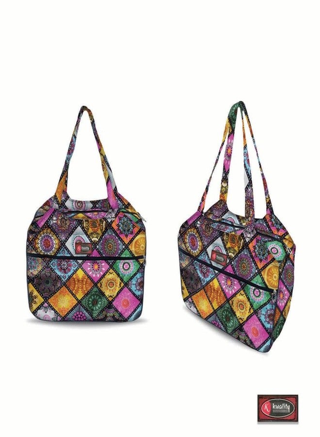 Temoli Women Shoulder Handbag Shopping Bag Travel Cross Body Bag for Daily Use Mother Work Beach and Grocery,Rangoli & Yellow Pink,4 Pcs - Image 4