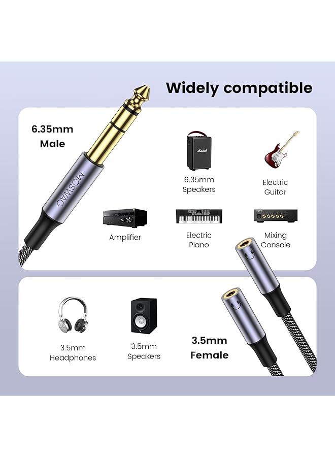 erorex 1 4 Inch Trs To Dual 3.5Mm Female Y Cable 3.5Mm To 1 4 Inch Headphone Adapter Compatible Headphones Amplifiers Home Theater Keyboard Piano Mixer（20Cm 8 Inch） - Image 2