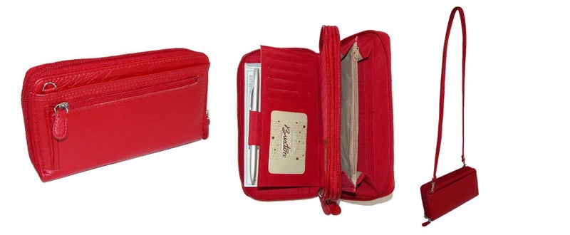 Buxton Pebbled Double Zip String Along Wallet RED - Image 2