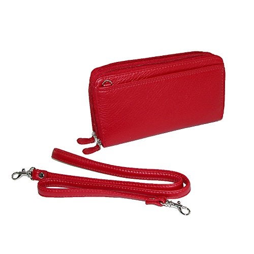 Buxton Pebbled Double Zip String Along Wallet RED - Image 5