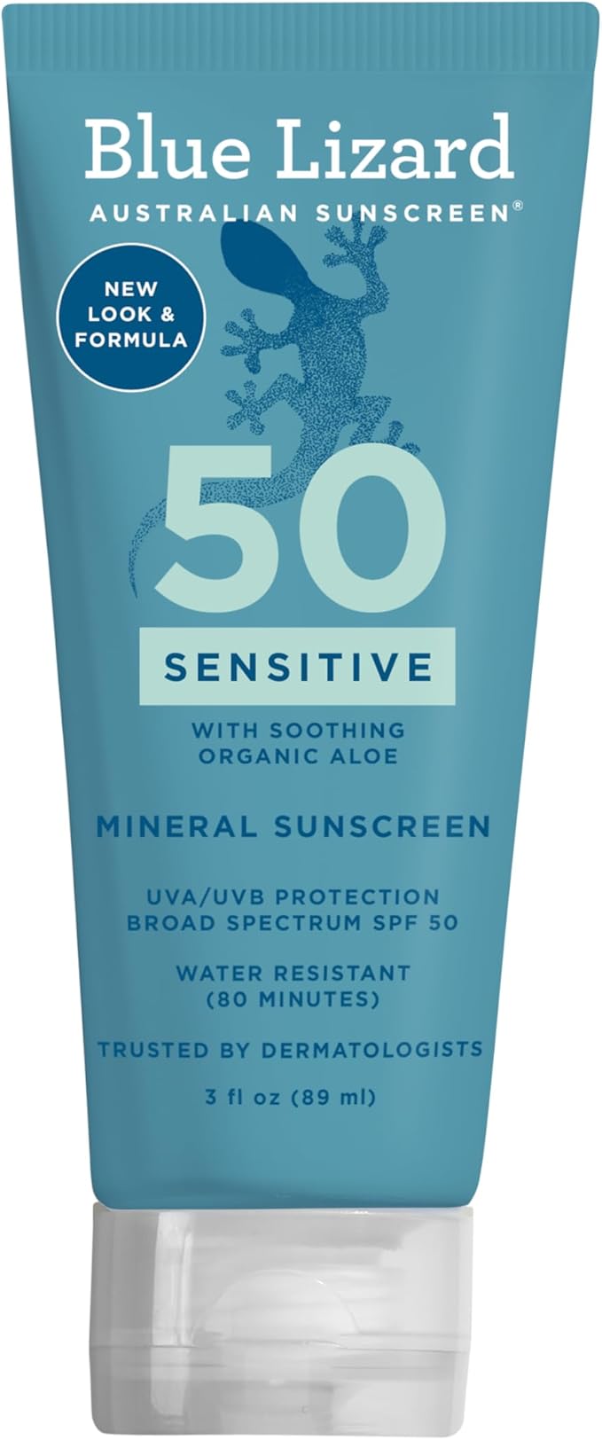 Blue Lizard SENSITIVE Mineral Sunscreen with Zinc Oxide SPF 50 Water Resistant UVAUVB Protection with Smart Cap Technology Fragrance Free 3 oz Tube - Image 1