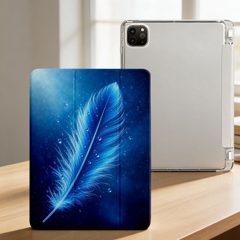 Tablet Case for iPad, Blue Feather Water Sparkle, iPad Case Cover for Mini Air Pro 4 5 6 7 8 9 10 11 12, Suitable for 7.9 8.3 9.7 10.2 10.5 10.9 11 12.9 13 inch Shockproof Anti-Scratch Clear with Stand - Image 3