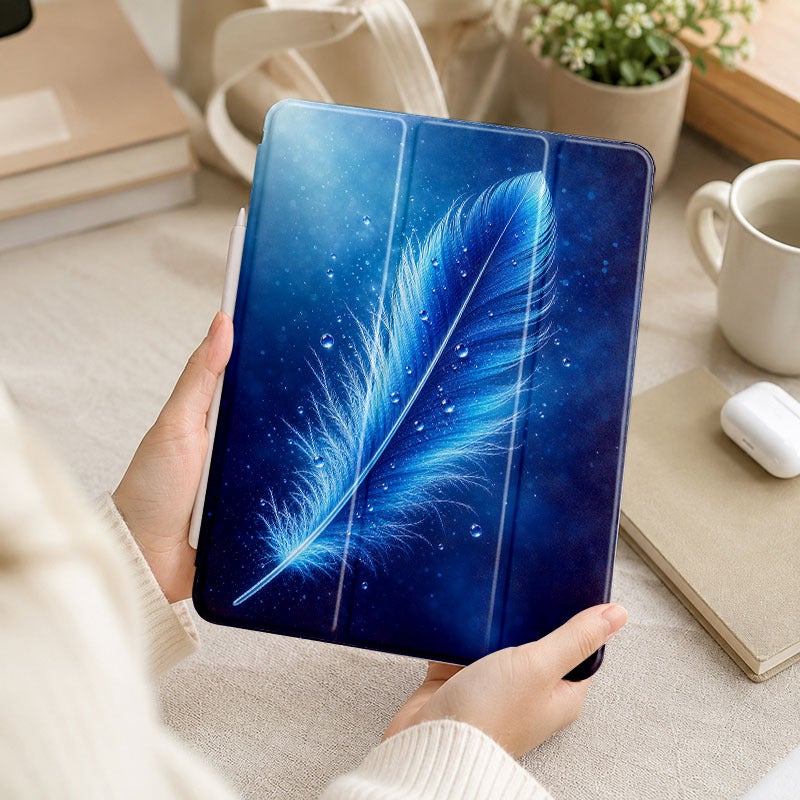 Tablet Case for iPad, Blue Feather Water Sparkle, iPad Case Cover for Mini Air Pro 4 5 6 7 8 9 10 11 12, Suitable for 7.9 8.3 9.7 10.2 10.5 10.9 11 12.9 13 inch Shockproof Anti-Scratch Clear with Stand - Image 5