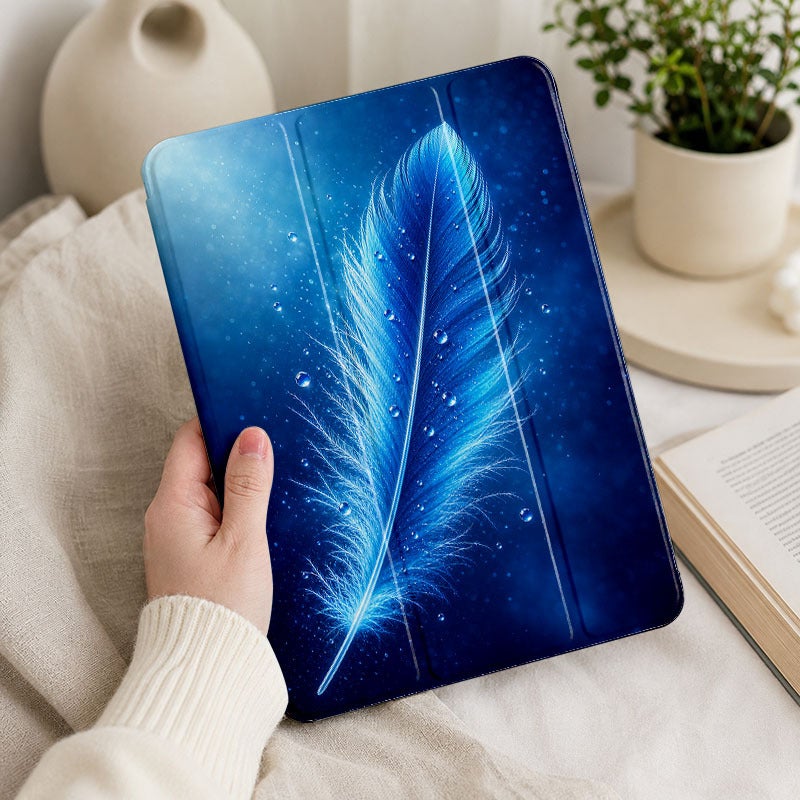 Tablet Case for iPad, Blue Feather Water Sparkle, iPad Case Cover for Mini Air Pro 4 5 6 7 8 9 10 11 12, Suitable for 7.9 8.3 9.7 10.2 10.5 10.9 11 12.9 13 inch Shockproof Anti-Scratch Clear with Stand - Image 4