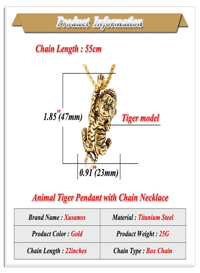 Xusamss Punk Titanium Steel Animal Tiger Pendant Necklace,22inches Chain - Image 2