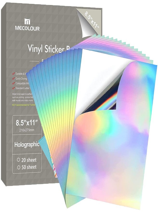 MECOLOUR Holographic Sticker Paper 8.5'' 11'' Printable Premium Rainbow Vinyl, Waterproof, Dries Quickly Vivid Colors, Holds Ink Well- Tear Resistant -for Inkjet Printer 50 SHEETS - Image 1