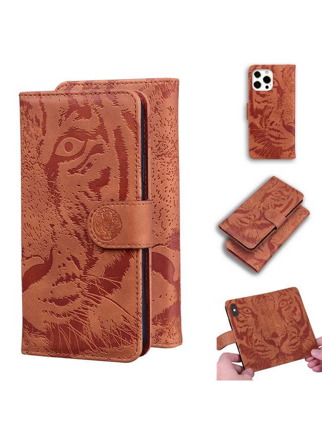 زبون جراب لهاتف iPhone 13 Pro Max من الجلد بنقشة النمر مع حامل وفتحات للبطاقات ومحفظة - Image 1