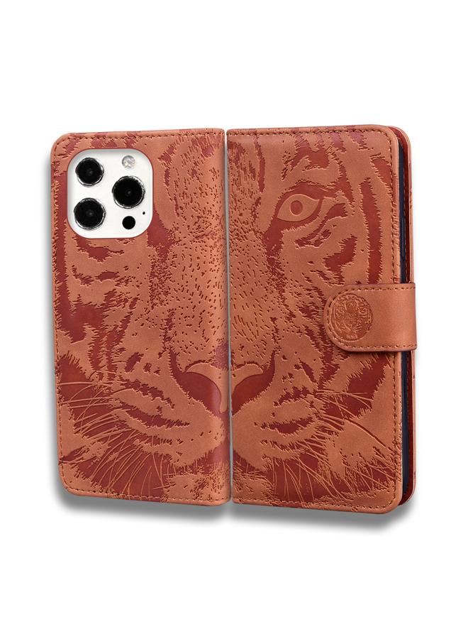 زبون جراب لهاتف iPhone 13 Pro Max من الجلد بنقشة النمر مع حامل وفتحات للبطاقات ومحفظة - Image 2