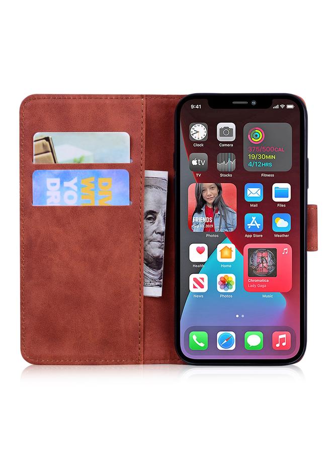 زبون جراب لهاتف iPhone 13 Pro Max من الجلد بنقشة النمر مع حامل وفتحات للبطاقات ومحفظة - Image 4