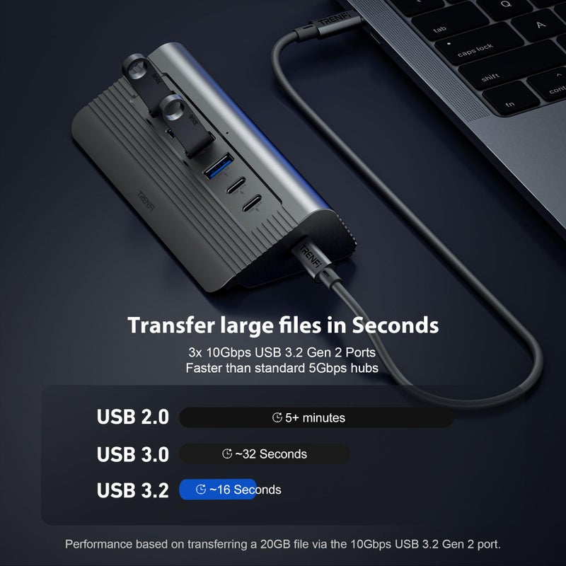 TRENFI 10-in-1 USB C Hub with Detachable Cable, USB 3.2 Gen2 10Gbps, 4K 60Hz HDMI, 100W PD, SD/TF Reader - Aluminum Docking Station for Laptop, PC, MacBook Pro/Air M1-M5, Mac mini, iPad Pro - Image 3