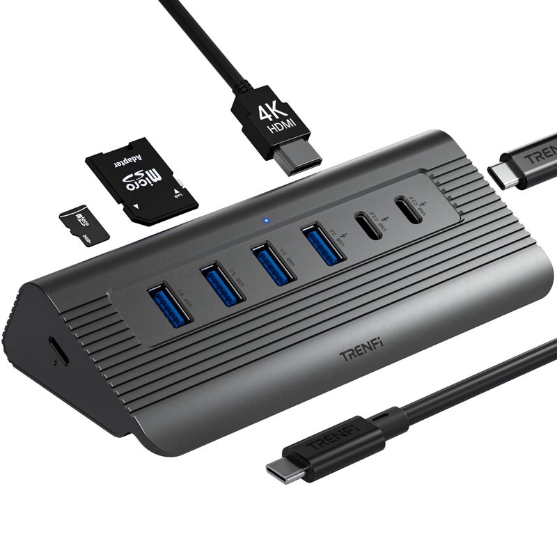 TRENFI 10-in-1 USB C Hub with Detachable Cable, USB 3.2 Gen2 10Gbps, 4K 60Hz HDMI, 100W PD, SD/TF Reader - Aluminum Docking Station for Laptop, PC, MacBook Pro/Air M1-M5, Mac mini, iPad Pro - Image 1