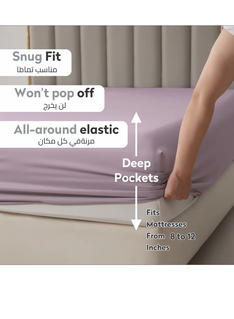 Donetella Bedding Fitted Sheet - Fits 120x200 Cm Bed For Twin Bed 2 Pcs (1 Fitted Sheet and 1 Pillowcase) - 30 Cm Deep Pocket - Solid Bed Sheet