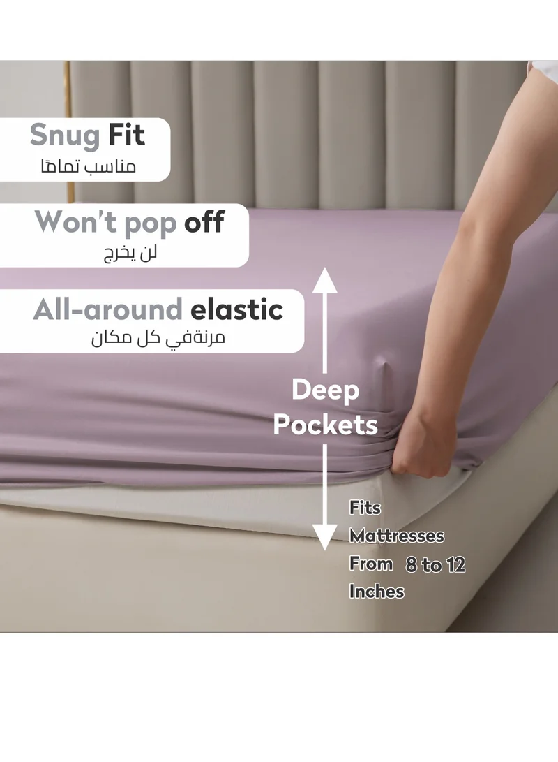 Donetella Bedding Fitted Sheet - Fits 120x200 Cm Bed For Twin Bed 2 Pcs (1 Fitted Sheet and 1 Pillowcase) - 30 Cm Deep Pocket - Solid Bed Sheet