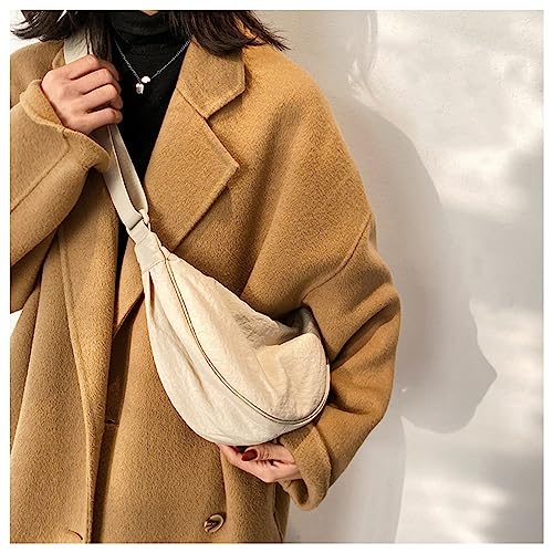 OHHMNKK Crossbody Bag Hobo Crescent Bag with Mesh Storage, Women Men Shoulder Purse Dumpling Bag Adjustable Strap (Beige) - Image 3