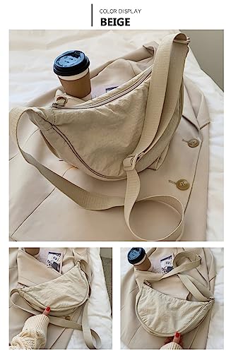 OHHMNKK Crossbody Bag Hobo Crescent Bag with Mesh Storage, Women Men Shoulder Purse Dumpling Bag Adjustable Strap (Beige) - Image 5