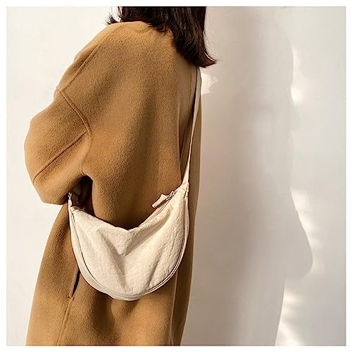 OHHMNKK Crossbody Bag Hobo Crescent Bag with Mesh Storage, Women Men Shoulder Purse Dumpling Bag Adjustable Strap (Beige) - Image 2