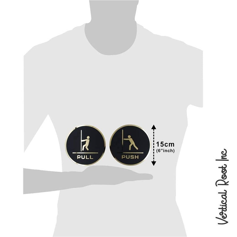 BerryBox Premium Push & Pull Black Gold Round Door Signage Self-Adhesive Sign for Business Stores Cafes Shops Hospital School Office Hotel Restaurant - Image 2