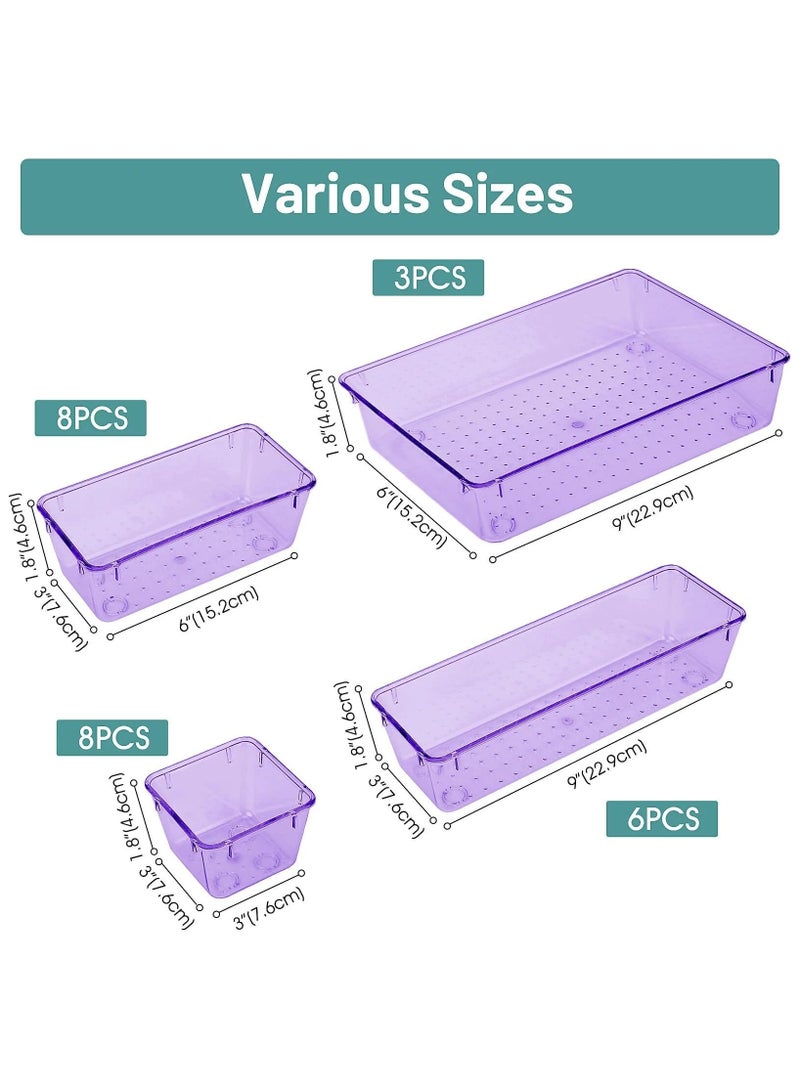 مجموعة من 25 منظم أدراج بلاستيكي بنفسجى، متعددة الأحجام، لتنظيم الأدراج في الحمام، وأدوات التجميل، والمجوهرات، والمطبخ، والمكتب. - Image 2