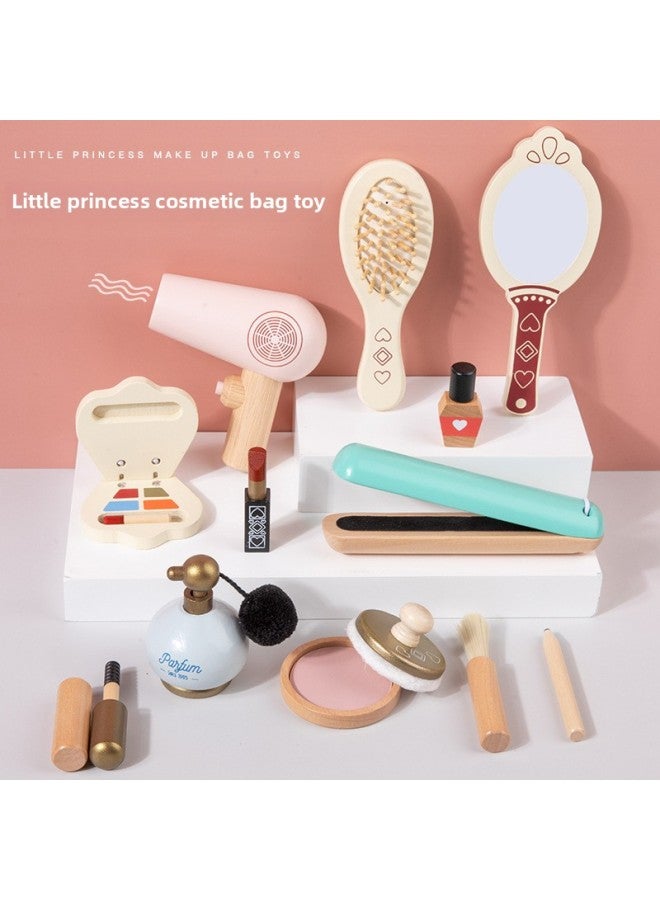 لعبة مكياج خشبية للأطفال، محاكاة للعب منزل فتاة الأميرة، مجموعة هدايا مستحضرات التجميل - اللون: صندوق مكياج وردي- - Image 2