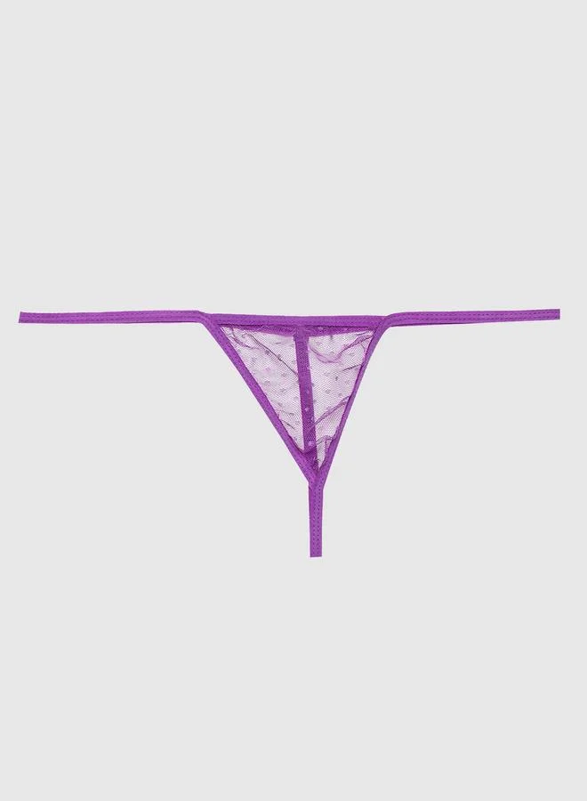 Clovia Clovia Purple Polka Dot Mesh Halter-Neck Babydoll
