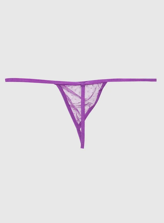 Clovia Clovia Purple Polka Dot Mesh Halter-Neck Babydoll