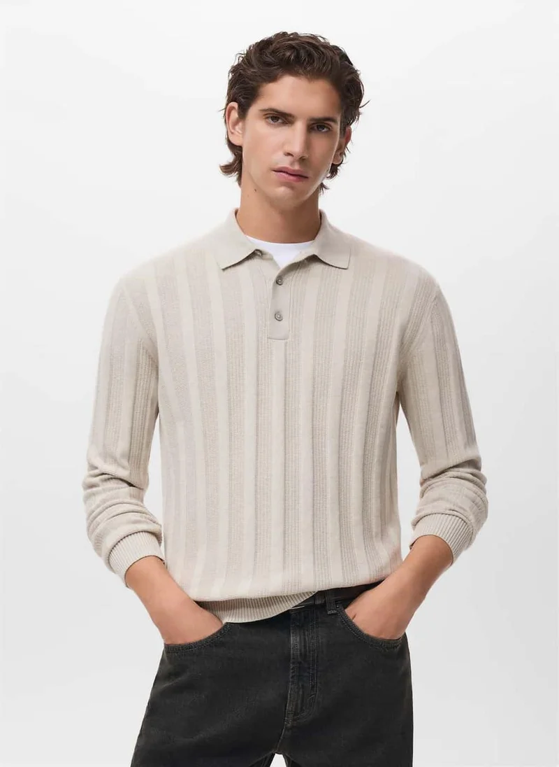 Mango Man Ribbed knitted polo sweater
